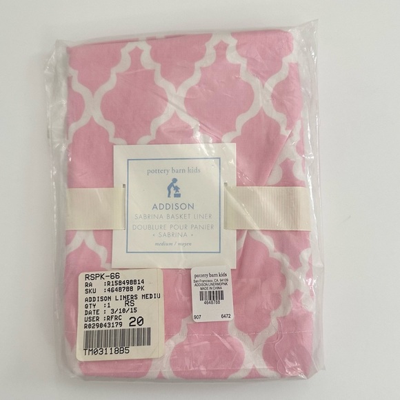 NEW! Pottery Barn Kids Addison Sabrina Basket Liner Medium Pink - Picture 3 of 3